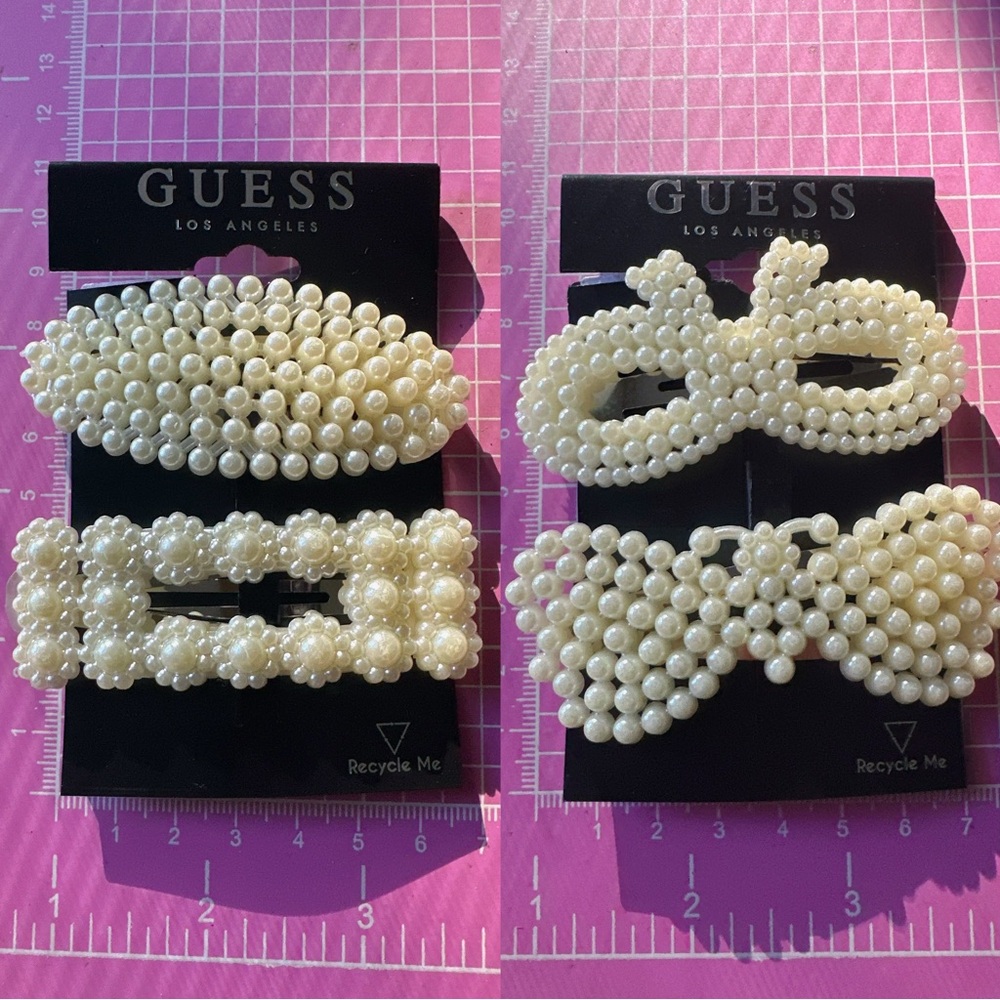 Guess 4 pc hair clips white beads paved tie bow butterfly oval square flowers